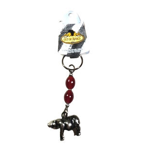 Water Buffalo Out Of Africa Keychain Silver Tone Red Beads